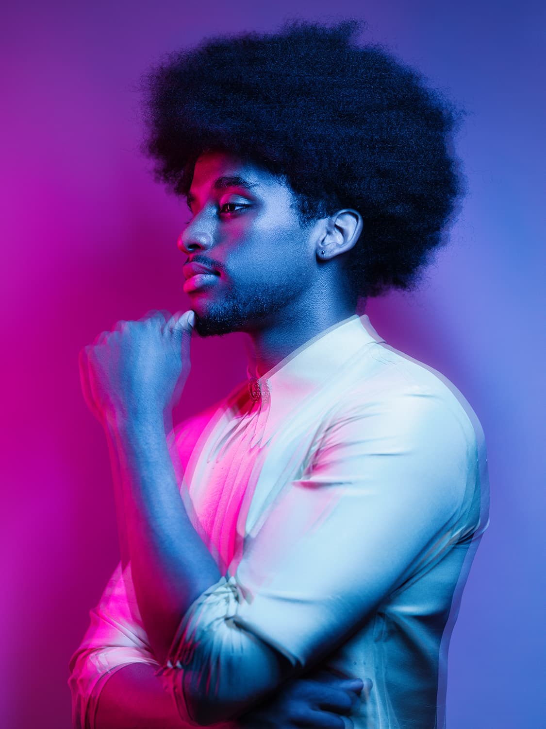 Neon lit portrait with collaboration theme